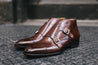 Paul Evans Handmade Italian Leather Men's Dress Shoes - The Heston Double Monk Strap Boot - Chocolate