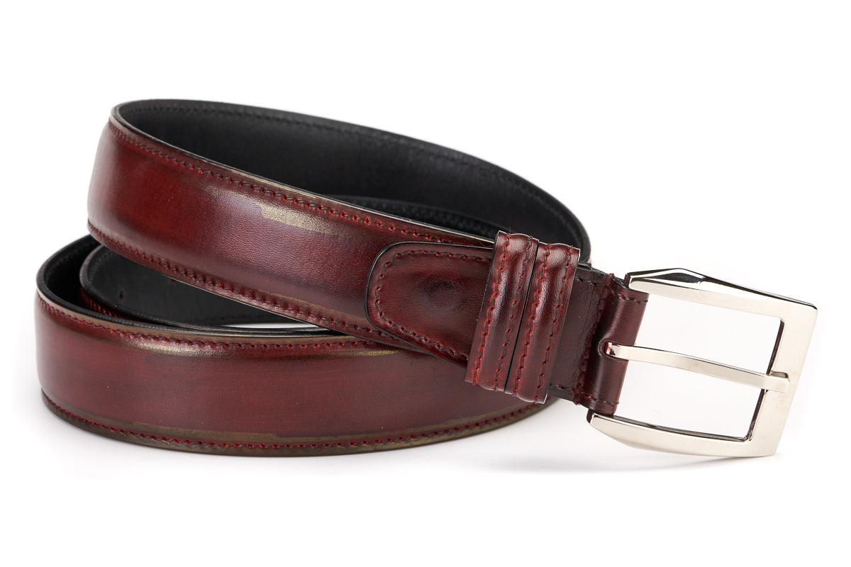 Oxblood Red Belt Red and Grey Belt Leather and Elastic Belt 