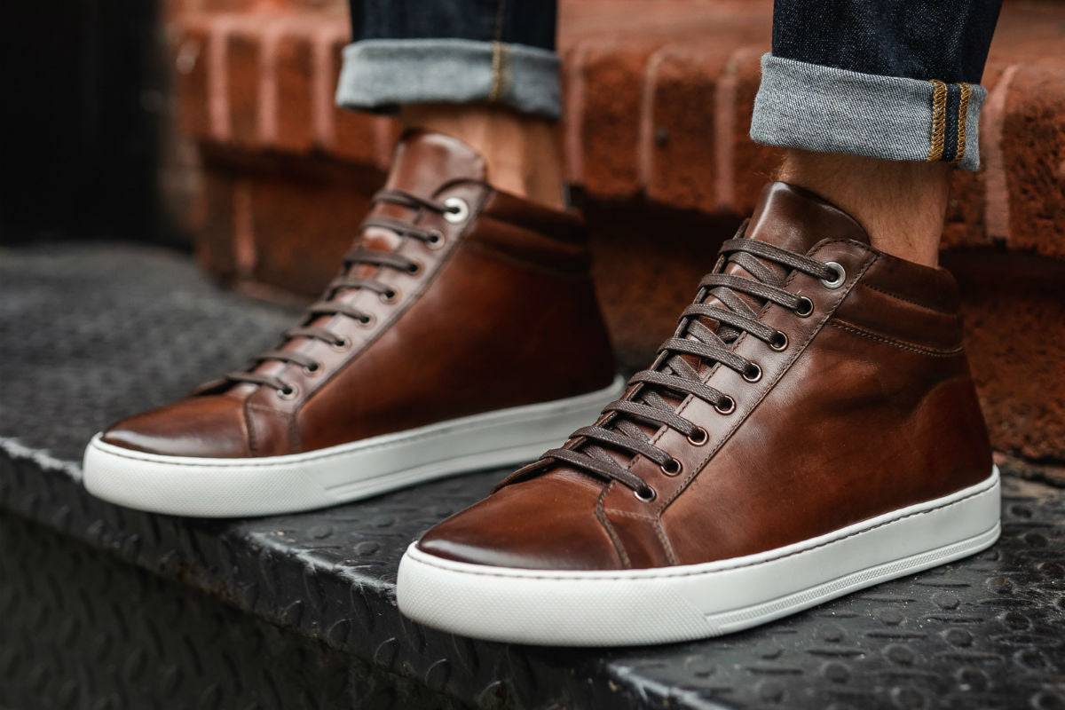 The Carter Mid-Top Sneaker - Oxblood - White Sole – Paul Evans