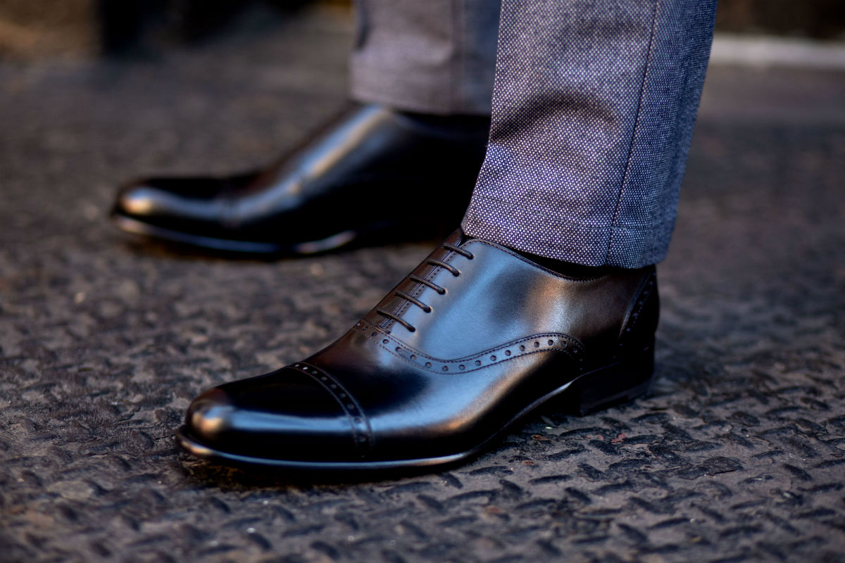  DESAI Men's Dress Shoes Leather Cap Toe Lace-up Oxfords (7.5 M  US, Black)