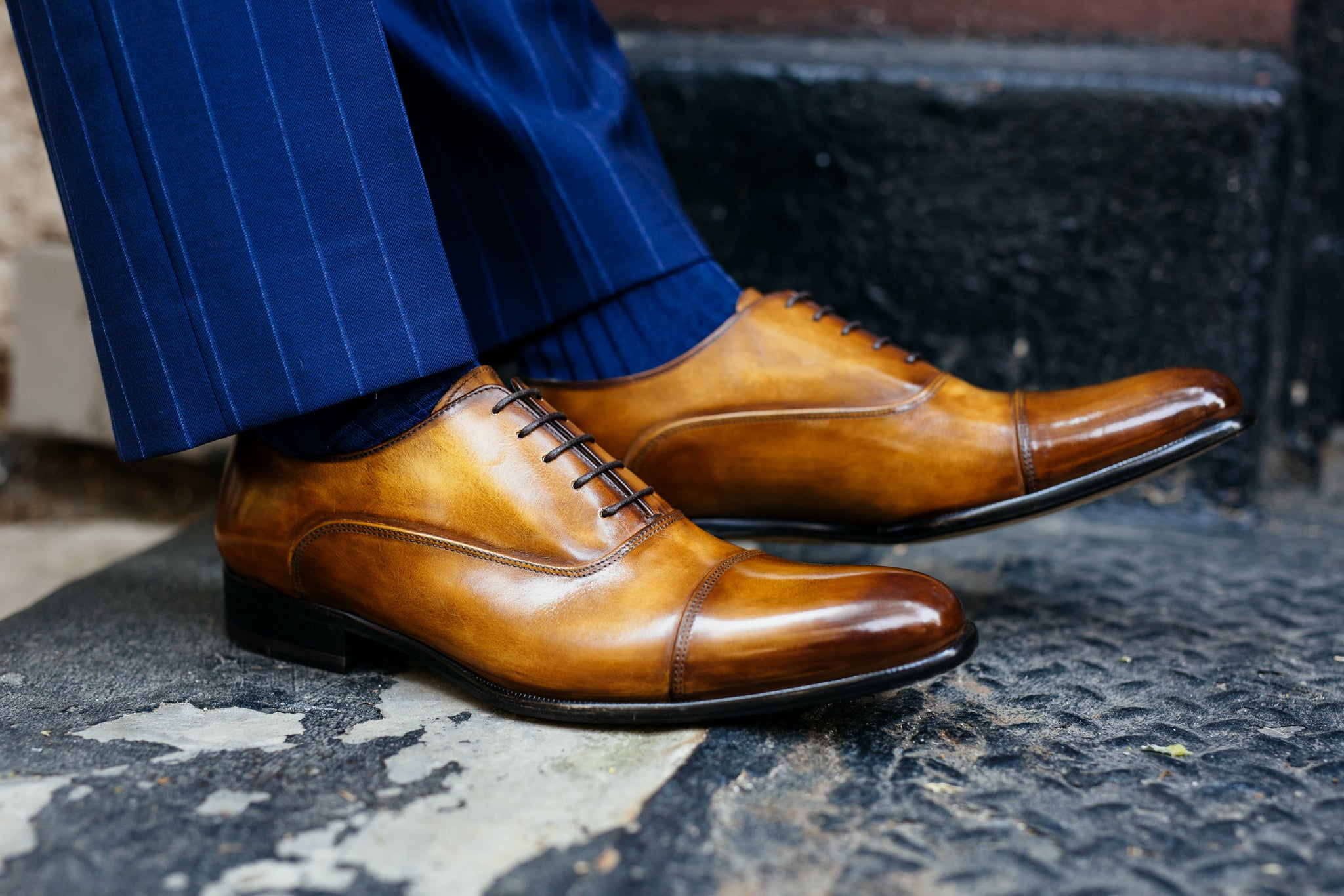 The Cagney II Stitched Cap-Toe Oxford - Tobacco Brown – Paul Evans