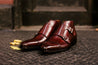 Paul Evans Handmade Italian Leather Men's Dress Shoes - The Heston Double Monk Strap Boot - Oxblood